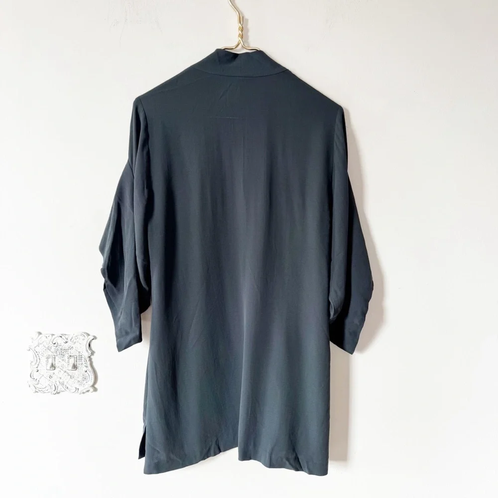 Eileen Fisher Black Silk Georgette Crepe Kimono Draped Open Blazer Jacket S - Picture 5 of 8